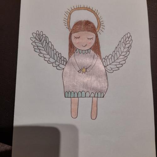 Ein gezeichneter Engel als Weihnachtskarte