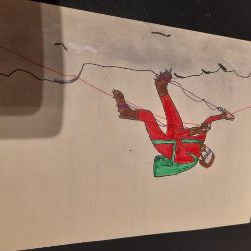 Ein Kletterer auf der Weihnachtskarte gezeichnet